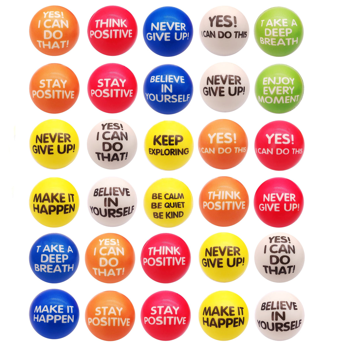 Inspirational Sponge Stress Balls 30 Pack 6.3cm, Motivational Slogan Hand Fitness Relaxation Balls for Classroom Rewards