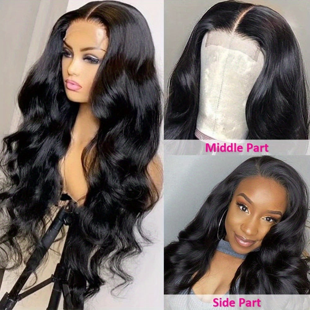 Lace Front Wig Body-Wave Human Hair, 14-24 Inch Natural Black with Glueless 4x4x1 Closure and Baby Hair