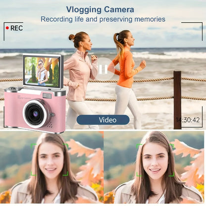 Digital Camera 1080P Model LK007 with 2.4-Inch Flip Screen, 32GB Card, Rechargeable Battery and Three Colors