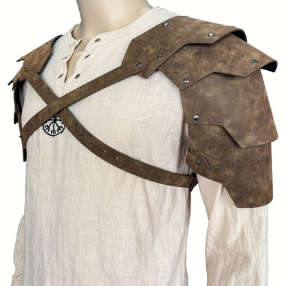 Medieval Costume Shoulder Armor Pair with Layered Riveted Panels, Cross-Back Straps and Three Checkout Colors