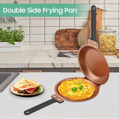 Double-Sided Omelette Pan Cookware with 7.09in Round Wells, Reversible Hinge and Golden Finish