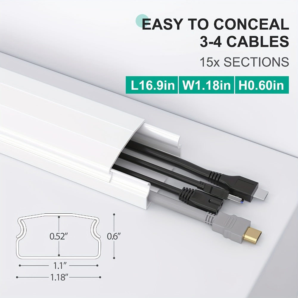 Wire Hider for Wall 15-Pack – 236 Inch No-Drill Paintable PVC Cord Cover | Conceals 3-4 Wires, TV Wall Mount & Home Office Cable Management, Black & Beige