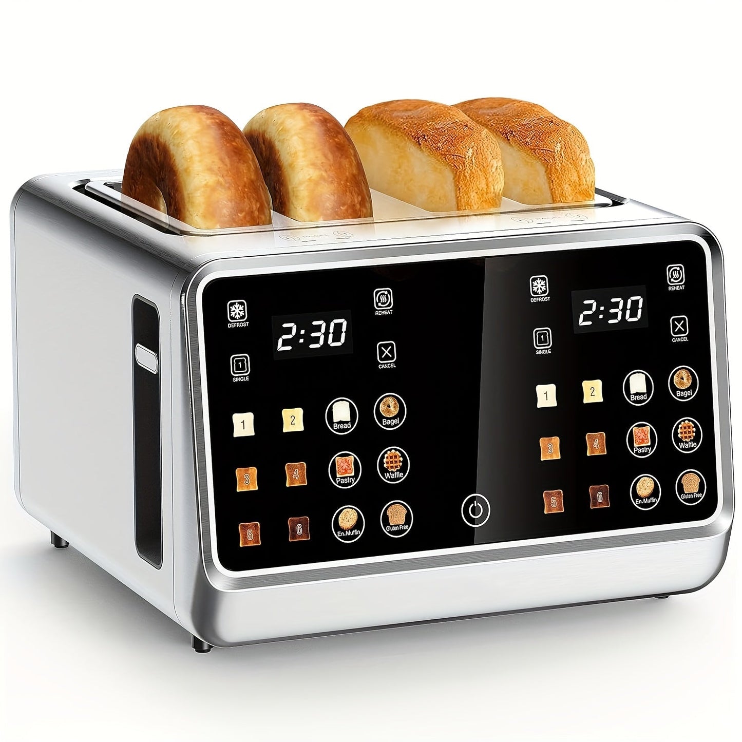 Four-Slice Touchscreen Toaster with Dual Independent Controls, Six Bread Modes, Six Shade Levels and Timer Displays