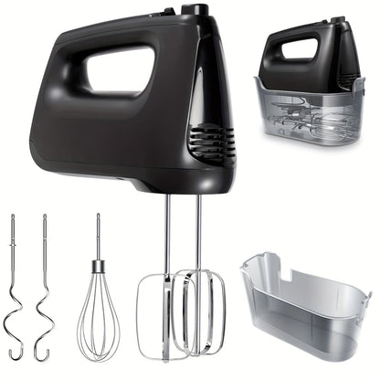 Electric Hand Mixer 250W with Storage Case – 5-Speed Plus Turbo Handheld Mixer with 5 Stainless Steel Attachments (2 Beaters, 2 Dough Hooks & 1 Whisk) – Kitchen Baking Mixer in Blue, Black, White & Silver