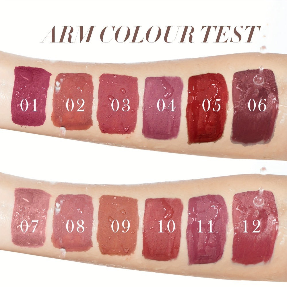 Lip Gloss Set by SAM SUGAR with 12 Matte Liquid Lip Colors, Numbered Shades and Presentation Box