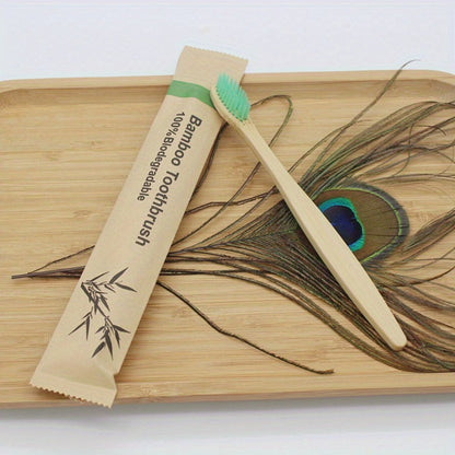 20-Piece Bamboo-Labeled Toothbrush Set with Individually Wrapped Handles and Mixed Bristle Colors