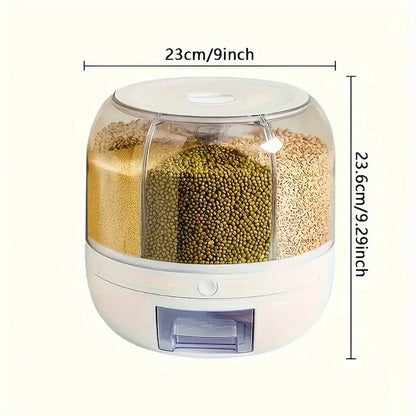 Rotating Rice Storage Container with Multi-Compartment – Large Capacity Grain Bucket, Moisture-Proof Insect-Proof Sealed Tank for Rice, Flour, Pet Food Kitchen Organizer