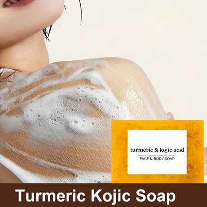 Turmeric Kojic Acid Brightening Soap Handmade Lemon Cold Process Deep Cleansing Hydrating Bar for Face & Body All Skin Types – Bundle Sets with Liquid Soap & Face Wash, Skincare Gift for Women