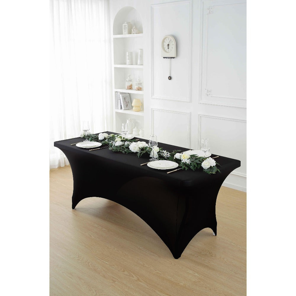 Tablecloth Fitted Stretch Cover Set for 4, 6 or 8-Foot Rectangle Tables in 3 or 5-Piece Packs