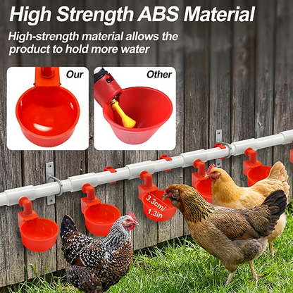 Automatic Poultry Watering System Kit with 10 Red Cups, PVC Pipe Fittings, Regulator and Hose Connections