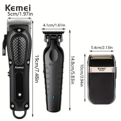 Kemei Hair Clipper & Beard Trimmer Set for Men — Professional Grooming Kit with Reciprocating Shaver, USB Rechargeable, Home & Salon Use, Father's Day & Birthday Gift for Dad