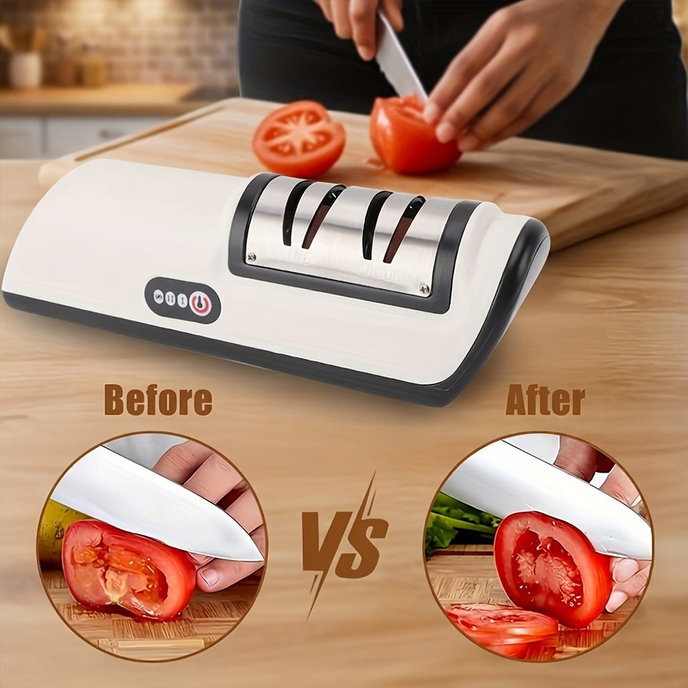 Two-Stage Electric Knife Sharpener in White or Pink with Two Extra Sanding Wheels Included