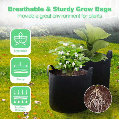 Plant Grow Bags 4-Pack with Handles | Breathable Fabric Planter 5 & 10 Gallon | Aeration Pots for Vegetables Tomatoes Herbs Flowers Indoor Outdoor Garden