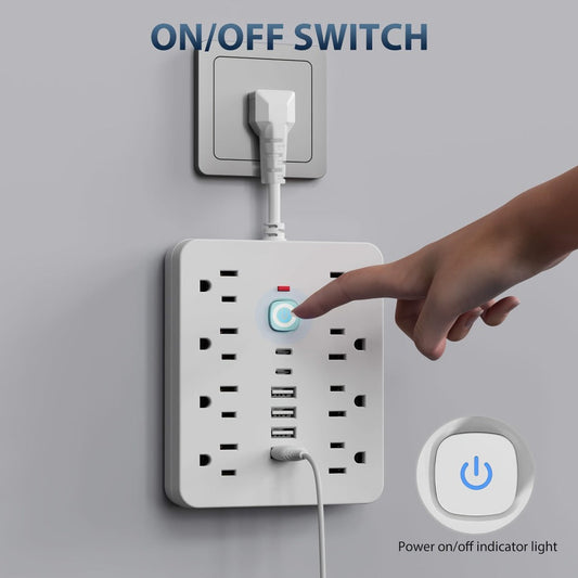 Power Strip 14-in-1 with Individual Outlet Switches, 8 AC Outlets, 4 USB-A and 2 USB-C Ports