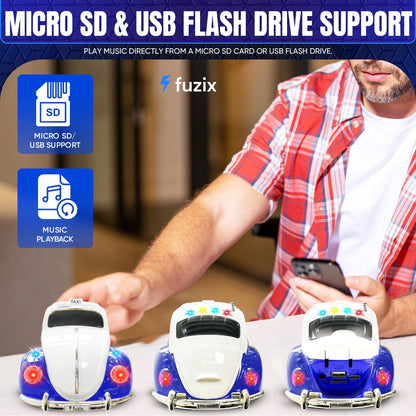 Fuzix WS-1958 Vintage Car Bluetooth Speaker with LED Headlights & Taillights | Retro Wireless Stereo, FM Radio, AUX/USB/TF, Built-in Mic, Rechargeable – Novelty Gift for Car Enthusiasts & Music Lovers