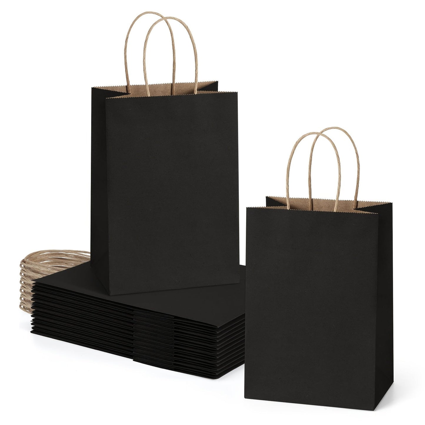 Gift Bag Set Small Kraft Paper, 100 Twisted-Handle Bags in Brown, Black or White, 4.25 x 2.85 x 7.85 Inches