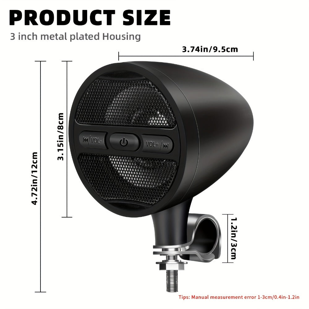 Motorcycle Handlebar Speaker 12V Stereo Audio System with MP3 USB FM Radio Handlebar Mount for Off-Road Dirt Bike ATV Cruiser Waterproof Music Player Black
