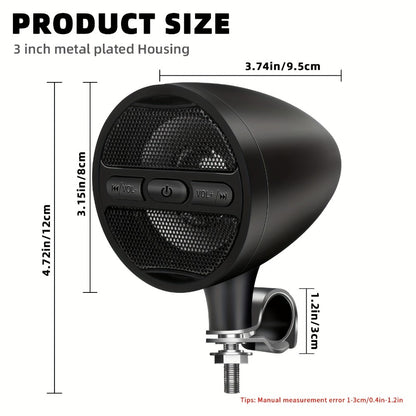 Motorcycle Handlebar Speaker 12V Stereo Audio System with MP3 USB FM Radio Handlebar Mount for Off-Road Dirt Bike ATV Cruiser Waterproof Music Player Black