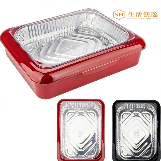 Aluminum Foil Insulated Food Tray Set 2-in-1 Reusable Stand with 2 Disposable Foil Trays for Potluck Picnic BBQ Party Outdoor Gatherings Thanksgiving Christmas - 1 Tray + 2 Foil Trays
