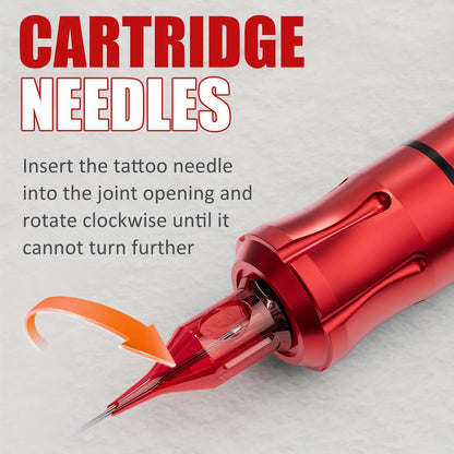 Wireless Rotary Tattoo Pen Kit LCD Display 8H Battery 10/20 Cartridge Needles Complete Cordless Tattoo Machine Set for Beginners & Professional Artists Black Red