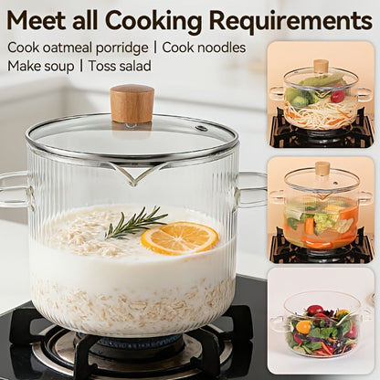 Glass Saucepan Set 2-Pack Stovetop Safe Borosilicate Ribbed Pots with Lids – 78oz & 54oz Heat Resistant Cookware for Soup, Ramen, Milk | Transparent Glass Pot Kitchen Cooking Set with Baking Mat