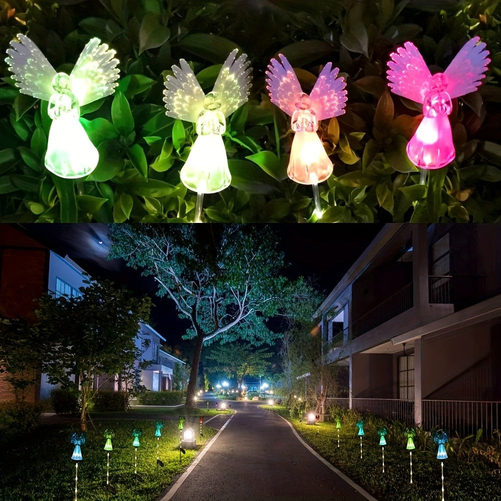 Solar Garden Lights Color-Changing Angel Stakes with 7-Color LEDs in 2- or 4-Pack Sets for Memorial Decor