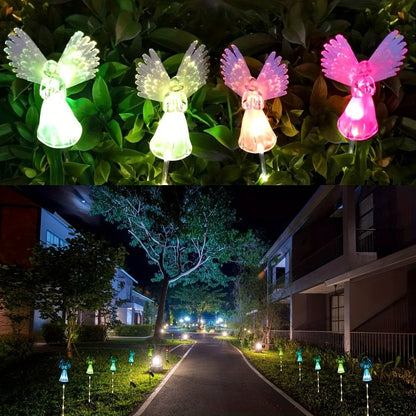 Solar Garden Lights Color-Changing Angel Stakes with 7-Color LEDs in 2- or 4-Pack Sets for Memorial Decor