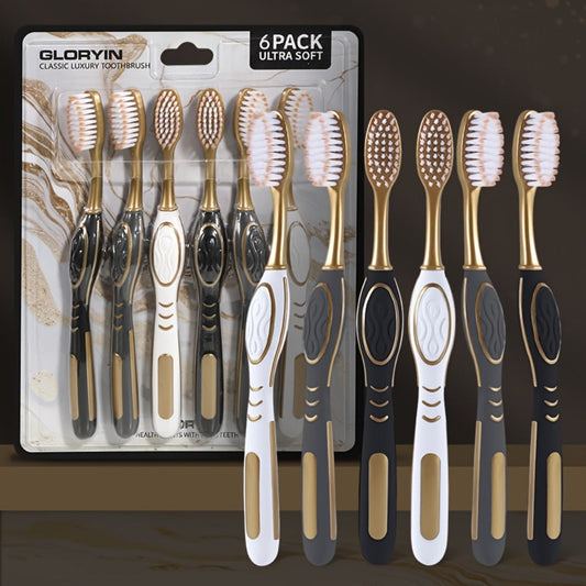 Gloryin Soft Bristle Toothbrush Set Anti-Slip Olive Handle Full Size Head Gentle Gum Care Daily Oral Hygiene for Adults Couples Household Travel 6pcs 12pcs Value Pack