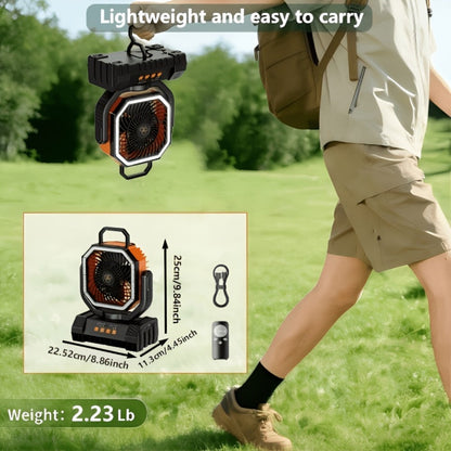 Camping Fan 20000mAh Tabletop and Hanging Fan with 4 Speeds, 13-59 Hour Labeled Runtime, LED Ring and Remote