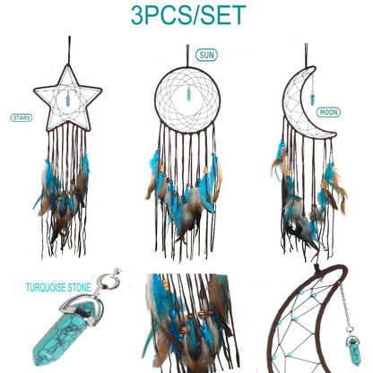 Dream Catcher Set of 3 - Moon Sun Star Wall Hanging Decor for Bedroom, Boho Room Decor for Teen Girls Kids