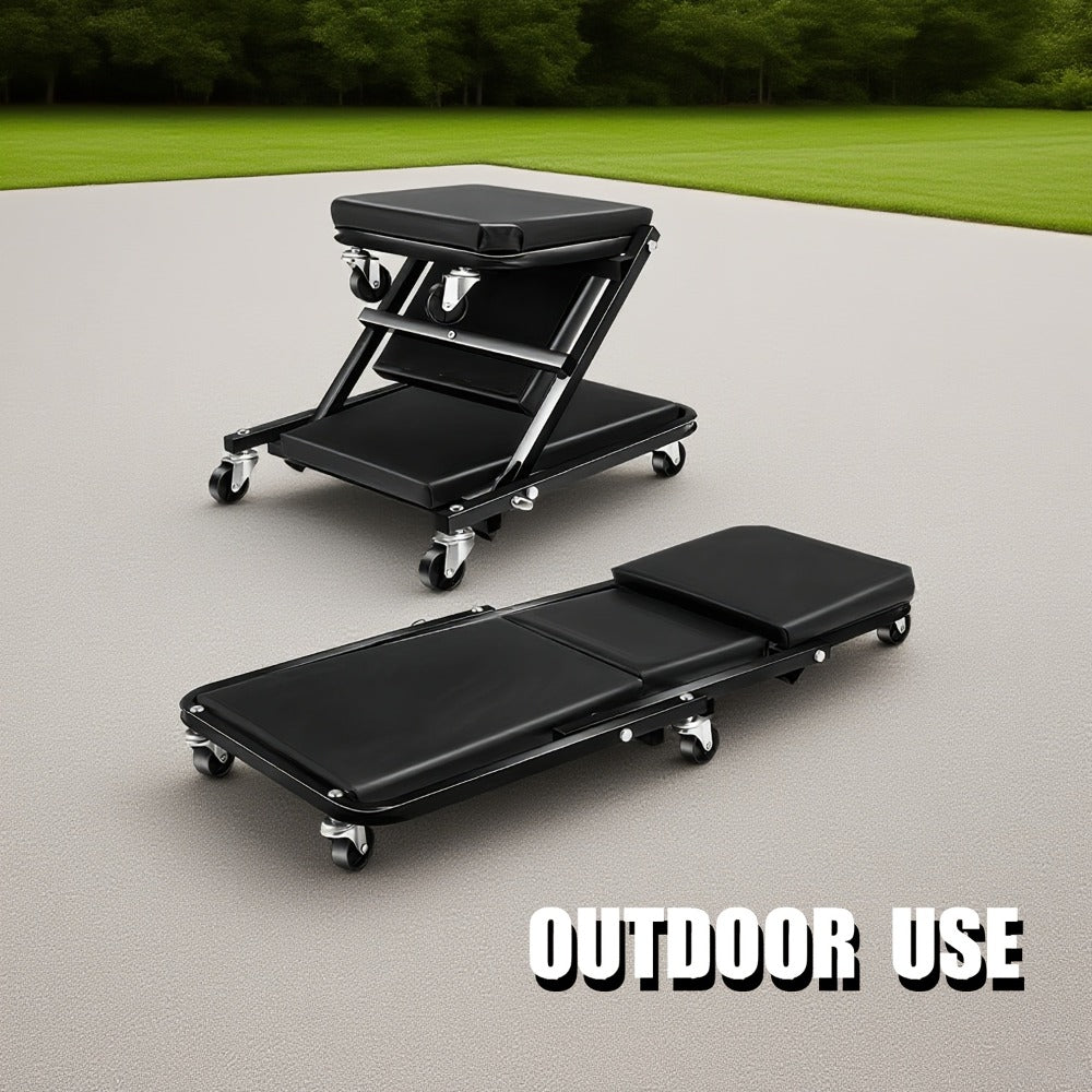 Mechanic Creeper Crawler Seat 36" Z-Type Folding with 6 Swivel Wheels & Adjustable Load Plate - Garage Repair Crawling Board