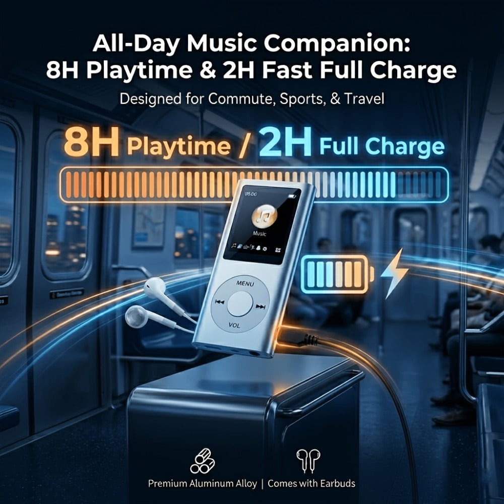 Portable MP3 MP4 Player with 128GB Expandable Storage, Lossless Audio FLAC MP3 WMA APE, Video Playback, E-Book Reader, LCD Screen, Alloy Body, Ideal for Music Travel Offline Listening