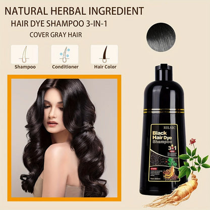 Herbal Hair Dye Shampoo 3-in-1 with Plant Squalene 2pcs 16.91oz — Instant Gray Hair Coverage, Natural Color in Minutes, Brown Dark Brown & Black, Unisex Men & Women
