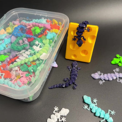 Mini Gecko Figurine Set with 101 Mixed-Color 3D-Printed Lizard Shapes, Each Approximately 3.62 Inches Long