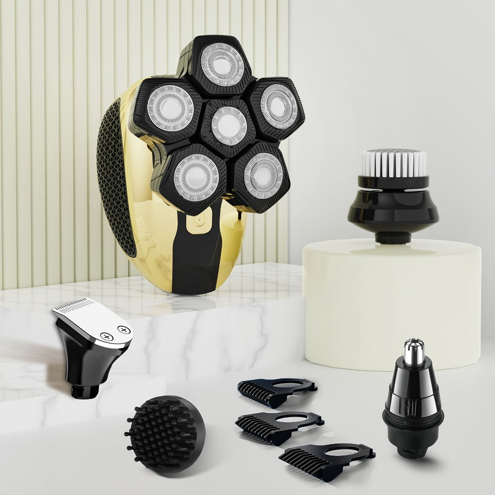 Electric Head Shaver for Bald Men 7D 7 Floating Heads — All-in-One Grooming Kit with Nose Hair Trimmer & Facial Cleaning Brush, 1.5H Fast Charging, Travel Lock, Rechargeable Men's Razor Gift Set (Blue/Black/Gold/Coffee)