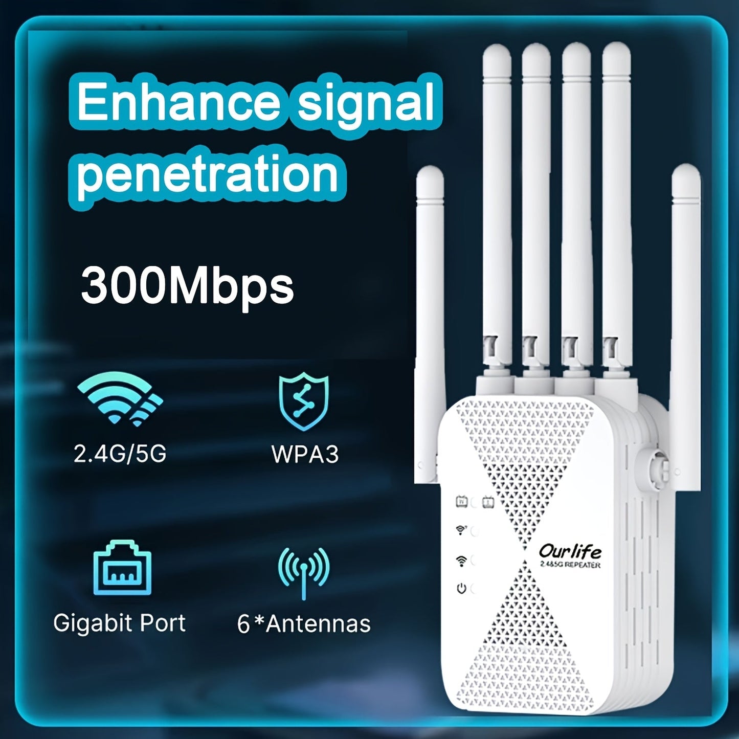 Wall-Piercing WiFi 6 Extender with 6 Antennas, Portable Wide Coverage Repeater, Stable Connection for Home Office Coffee Shop Co-Working Space, All Smart Routers Compatible, Multiple Editions