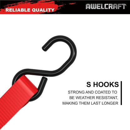 Ratchet Tie Down Straps 4-Pack 15FT 1,500 lb Break Strength Heavy Duty with Soft Loops & Storage Bag – High-Visibility Webbing for Motorcycle ATV Kayak Truck Bed Trailer Roof Rack