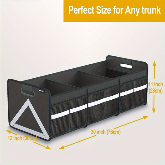 Car Trunk Organizer Foldable Heavy Duty – Collapsible Storage with Multi-Pockets & Reflective Stripe | SUV Minivan Cargo Organizer | Secure Zipper | Black & Pink