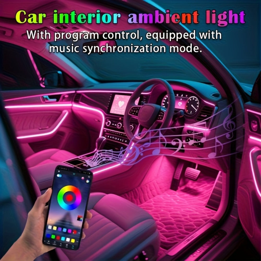 7-Color LED Car Interior Light Strip 118" Flexible USB 5V App Control Music Sync RGB Neon Ambient Lighting for Dashboard Center Console Decoration, Cars Trucks SUVs Tech Enthusiast Upgrade