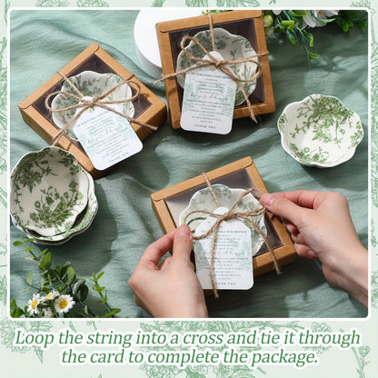 80-Pack 3.3 Inch Green Ceramic Mini Dipping Bowl Favor Set with Cards and Boxes for Weddings