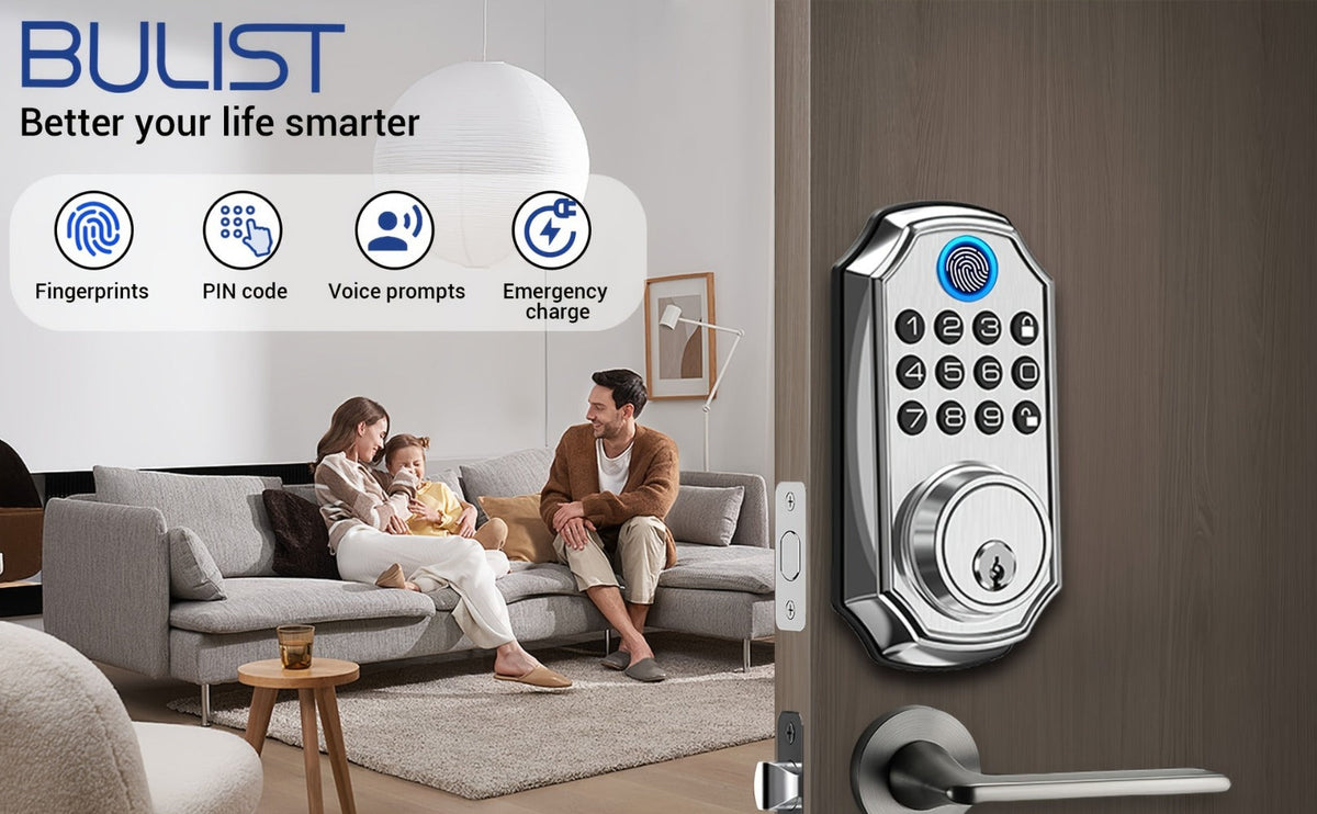 Voice Guided Keypad Deadbolt with Fingerprint, PIN, One-Time Visitor Code & Key, Backlit Keypad, Auto Lock