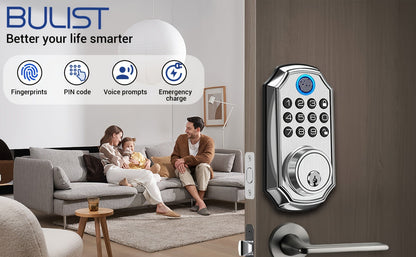 Voice Guided Keypad Deadbolt with Fingerprint, PIN, One-Time Visitor Code & Key, Backlit Keypad, Auto Lock