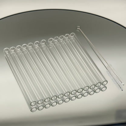 12-Pack Reusable Borosilicate Glass Straw Set with Cleaning Brushes in 6 or 8 Inch Lengths for Drinks