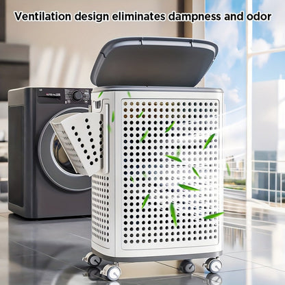 Large Wheeled Laundry Hamper with Foldable Basket, Side Pockets, Lid and Exact Basket-and-Wheels Option