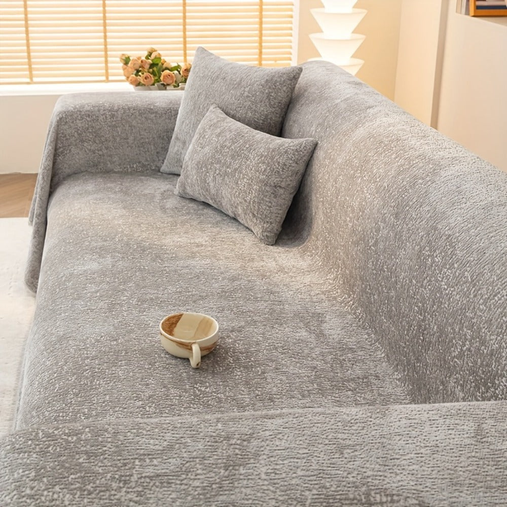 Sofa Cover 300 GSM Solid Chenille Throw with Fringe in Four Colors and Sizes from Single Seat to 71 x 150 Inches
