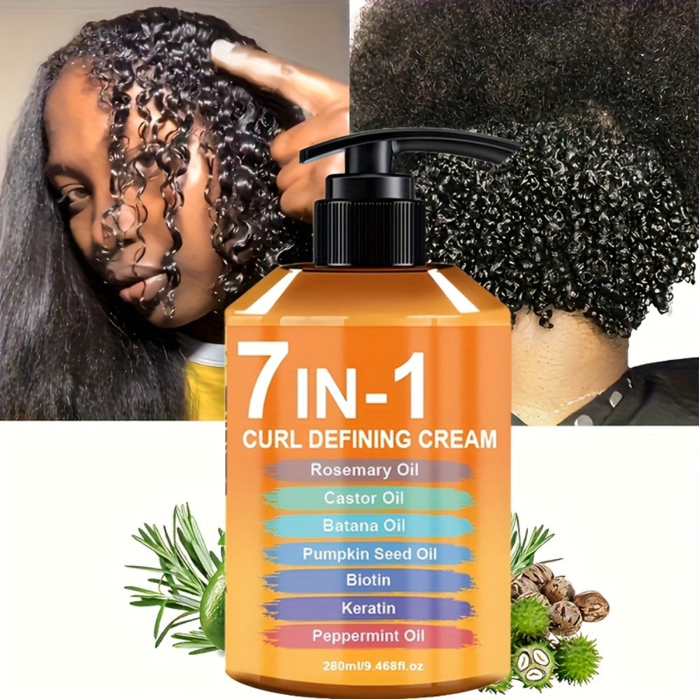 7-in-1 Curl Styling Cream, 280ml Orange-Label Pump with Rosemary, Castor and Batana Oils on Label