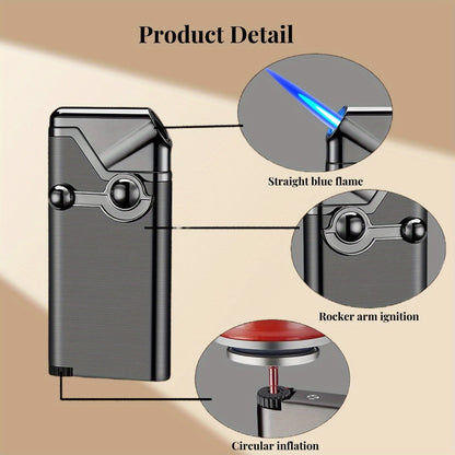 Rocker-Arm Torch Lighter with Straight Flame Outlet and Brushed Silver-Tone Metal Body Design