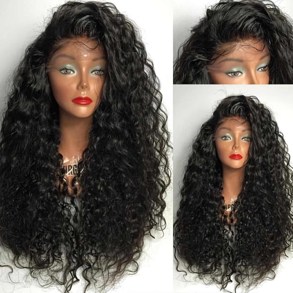 26-Inch Loose Curly 13 x 4 Lace-Front Synthetic Wig in Natural Black with Adjustable Cap and Combs