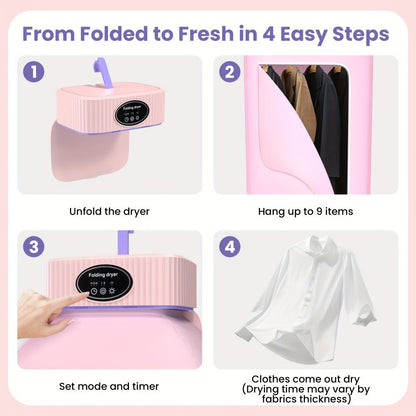 Portable Clothes Dryer with Tall Foldable Fabric Cabinet in Pink, Khaki or Purple Checkout Colors
