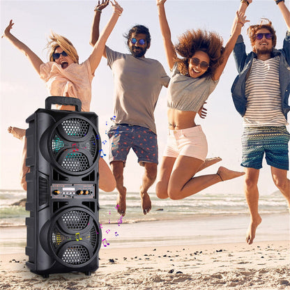 Bluetooth Speaker DAFENG Dual 6.5-Inch Karaoke Trolley with Wired Microphone, LED Lights, USB, TF and AUX